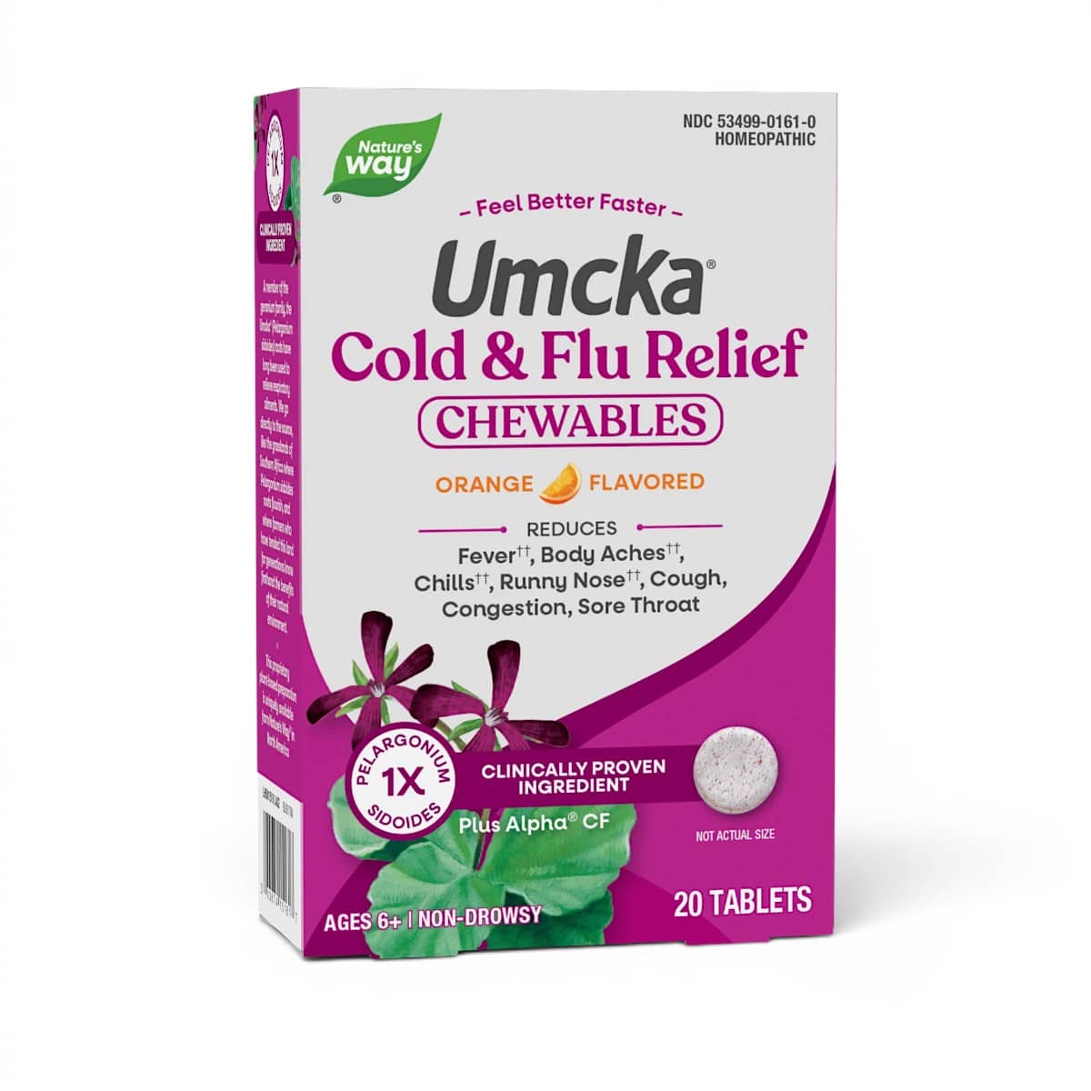 Nature's Way, Umcka®, Cold & Flu Relief Chewables, Ages 6+, Orange, 20 Tablets 1