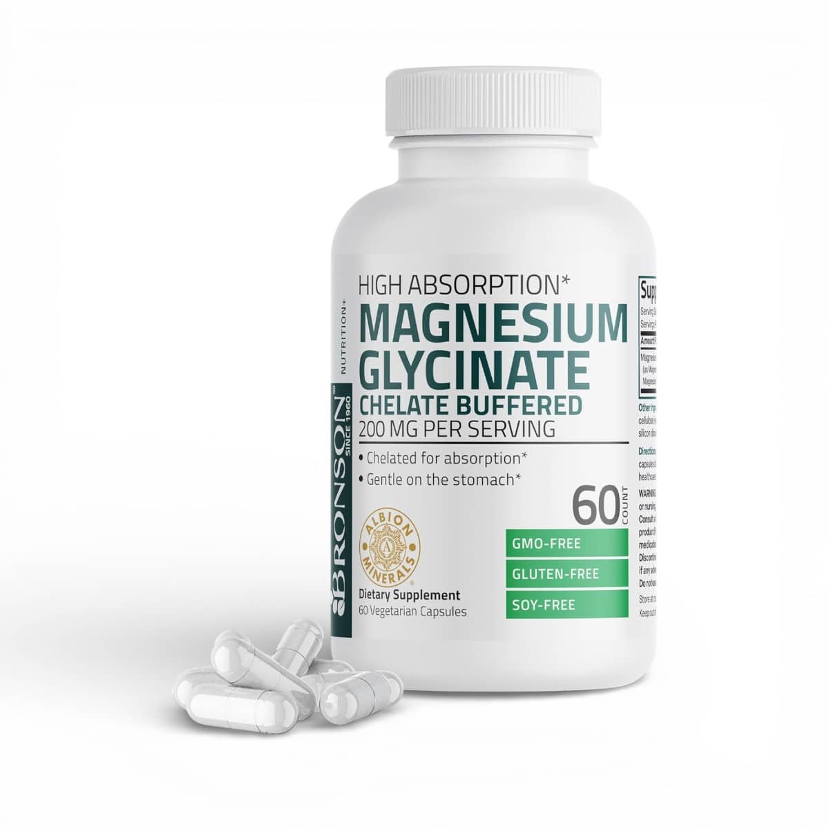 Bronson, Magnesium Glycinate Chelated Buffered, 200mg, 60 Veg Caps 1