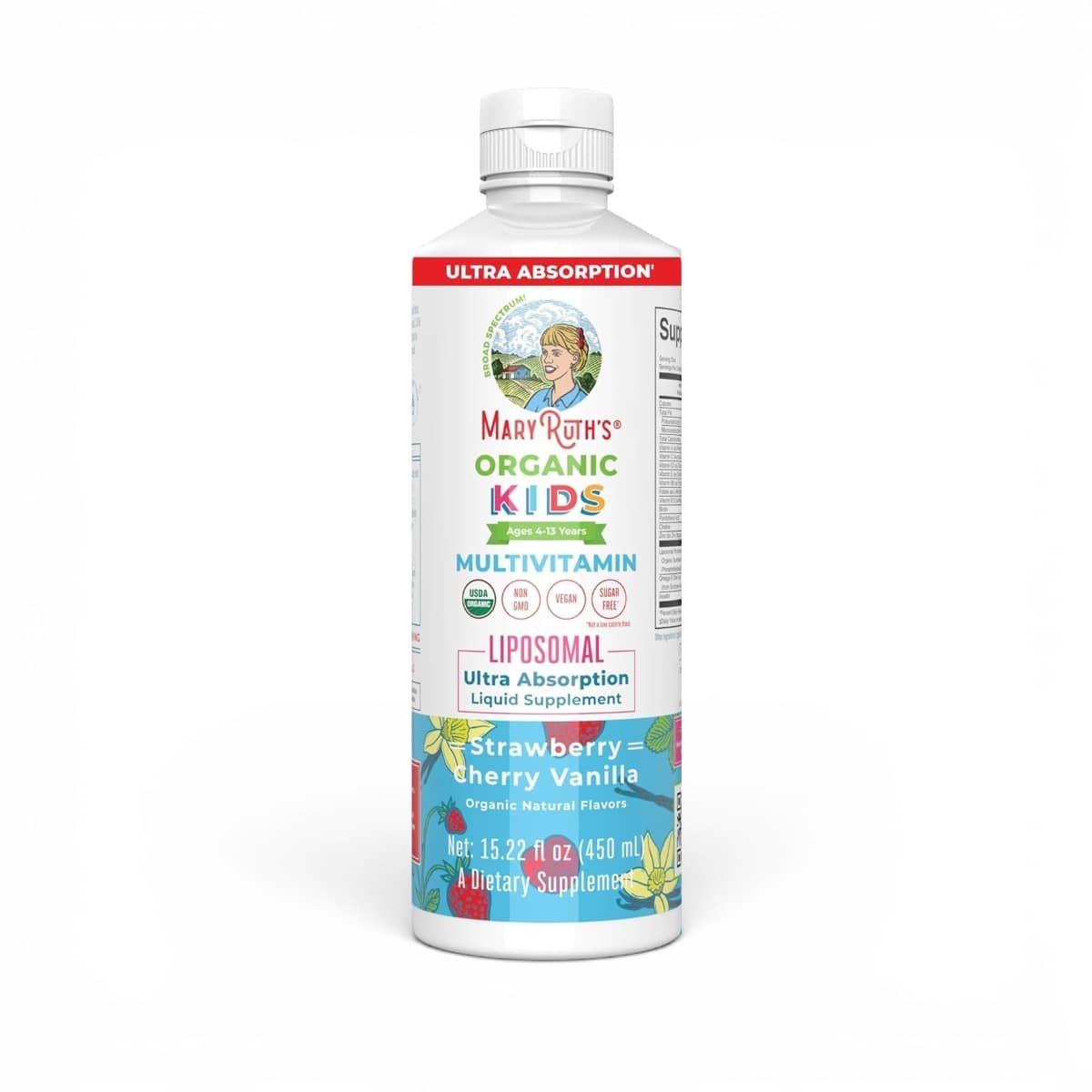 MaryRuth's, Organic Kids Multivitamin Liposomal, Ages 4-13 Years, Strawberry Cherry Vanilla, 15.22 fl oz (450 ml) 1