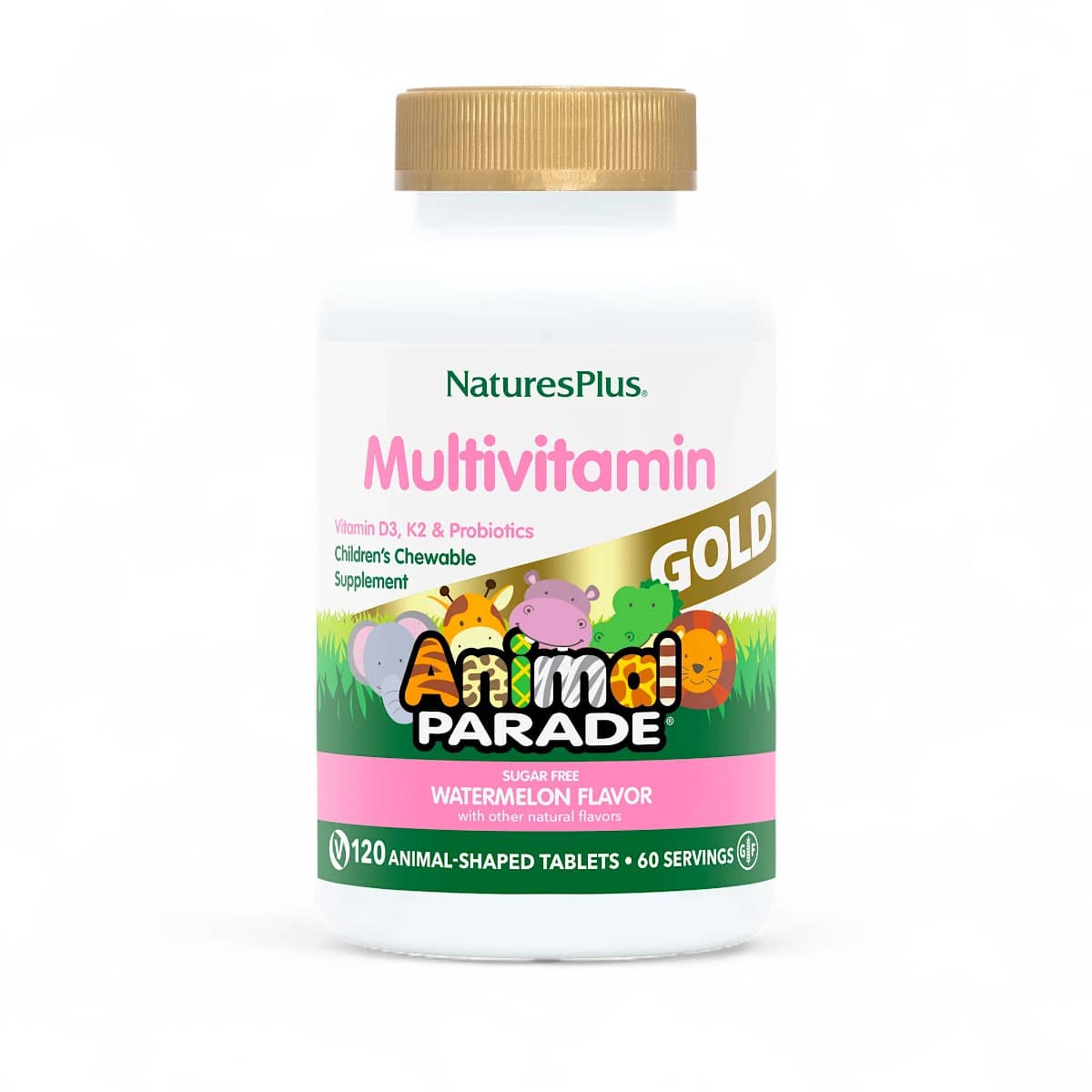 NaturesPlus, Animal Parade Gold, Children's Chewable Multivitamin Supplement, Watermelon, 120 Animal-Shaped Tablets 1