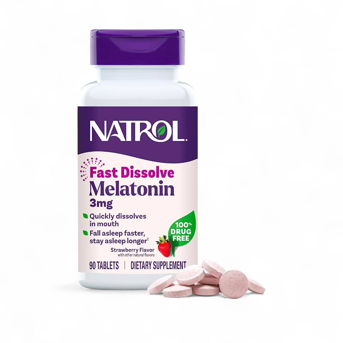 Natrol, Melatonin, Fast Dissolve, Strawberry, 3 mg, 90 Tablets 1