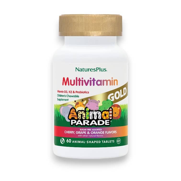 NaturesPlus, Animal Parade Gold, Children's Chewable Supplement, Cherry, Grape & Orange, 60 Animal-Shaped Tablets 1