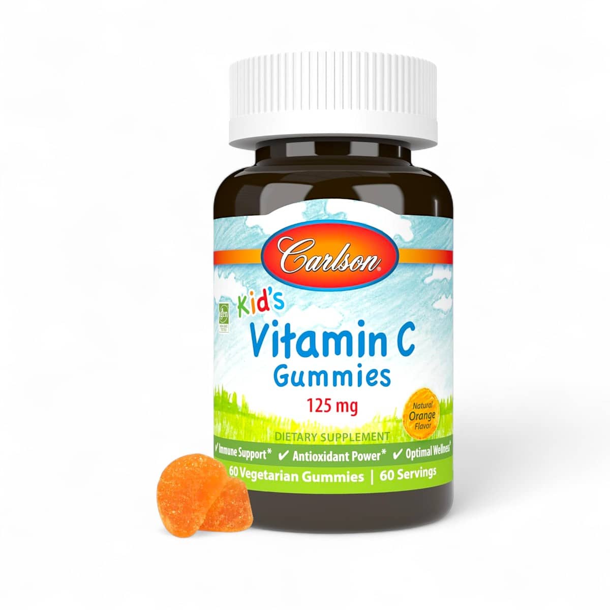 Carlson, Kid's, Vitamin C Gummies, Natural Orange, 125 mg, 60 Vegetarian Gummies 1