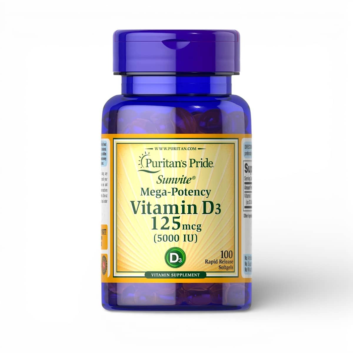 Puritan's Pride, Vitamin D3, (5000), 100 Softgels 1