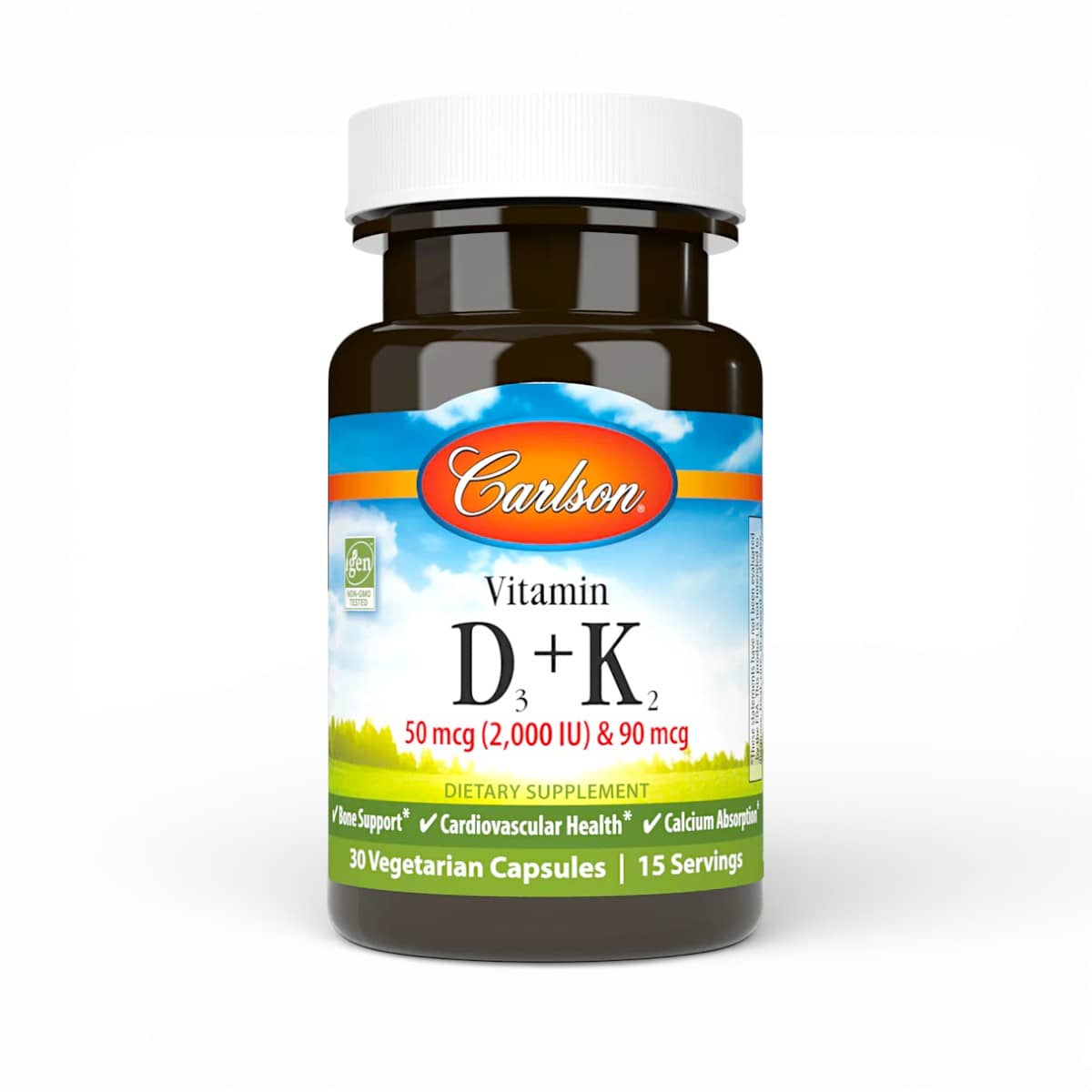 Carlson, Vitamin D3 + K2, 30 Vegetarian Capsules 1
