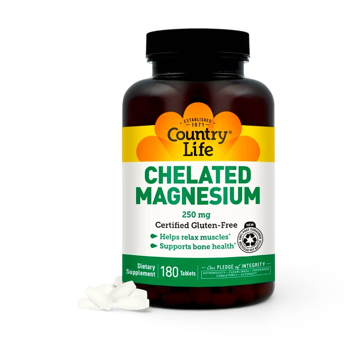 Country Life, Chelated Magnesium, 250 mg, 180 Tablets 1