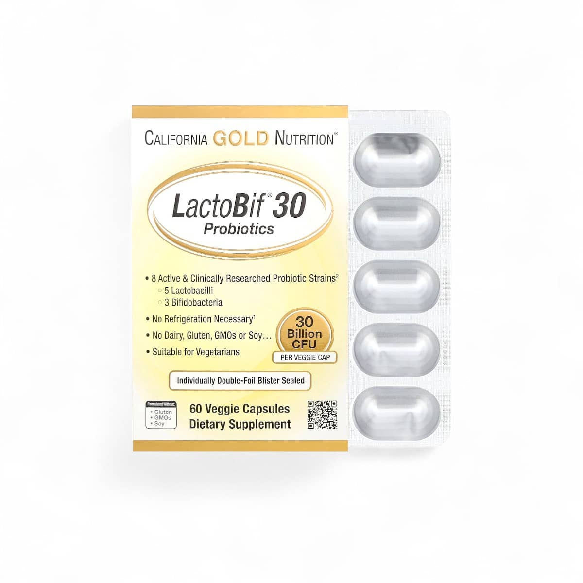 California Gold Nutrition, LactoBif® 30 Probiotics, 30 Billion CFU, 60 Veggie Capsules 1