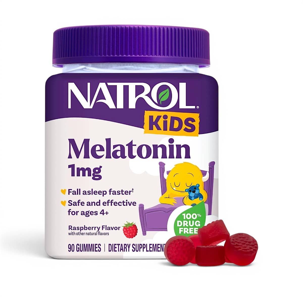 Natrol, Kids, Melatonin Gummies, Ages 4+, Raspberry, 1 mg, 90 Gummies 1