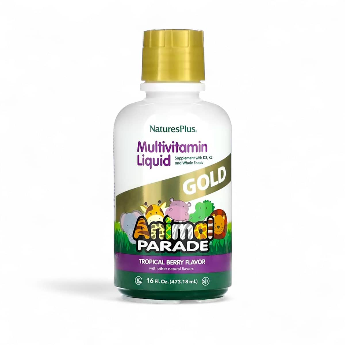 NaturesPlus, Children's Animal Parade Gold Multivitamin Liquid, Tropical Berry, 16 fl oz (473.18 ml) 1