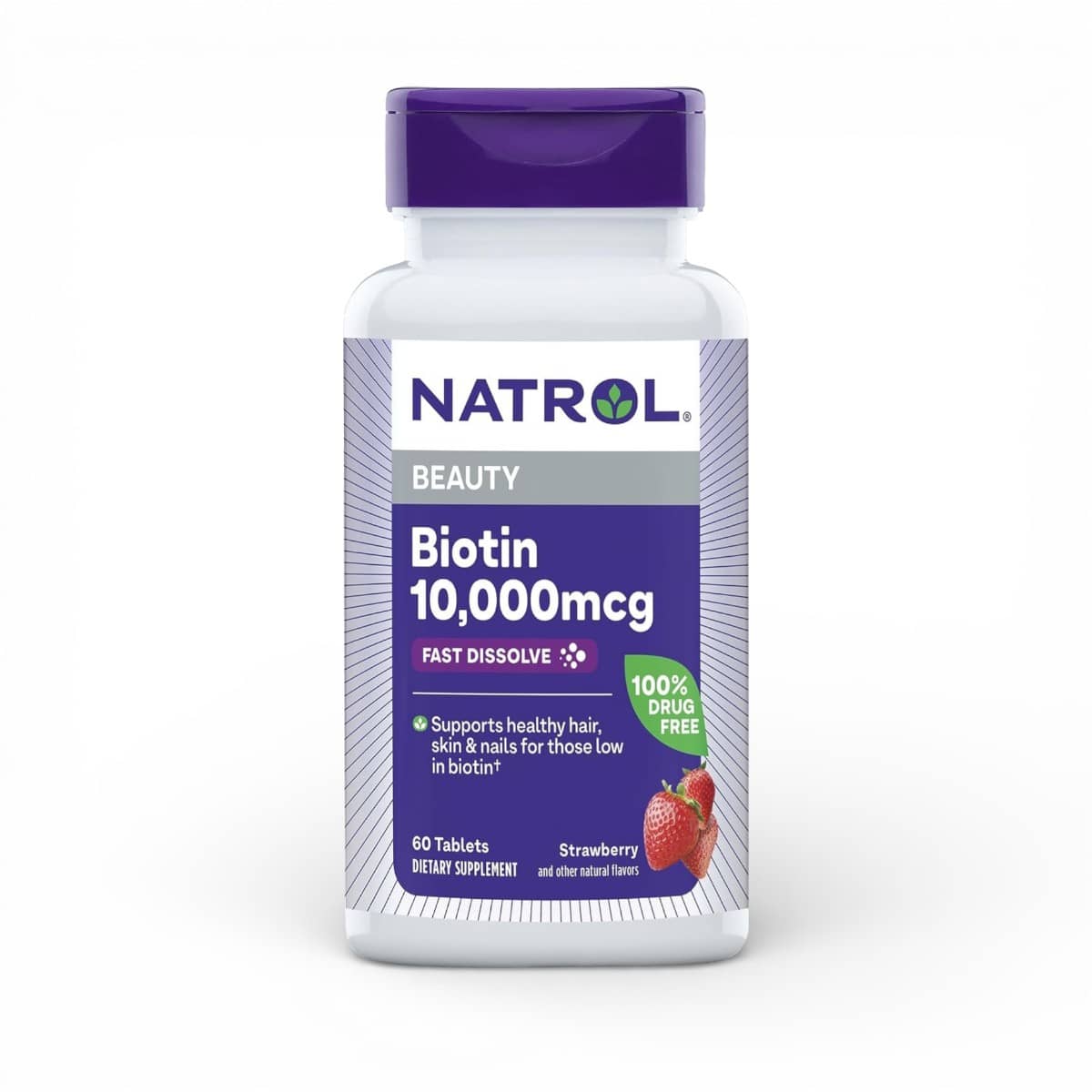 Natrol, Biotin, Fast Dissolve, Strawberry, 10,000 mcg, 60 Tablets 1