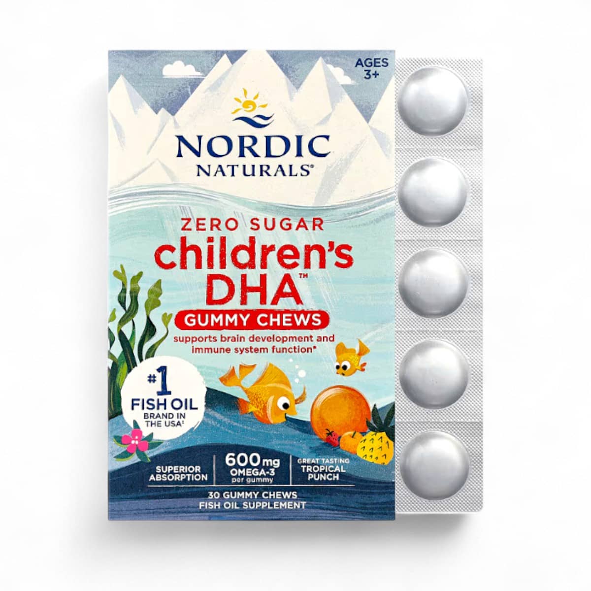 Nordic Naturals, Children's DHA™ Gummy Chews, Ages 3+, Tropical Punch, 30 Gummies (355 mg per gummy) 1