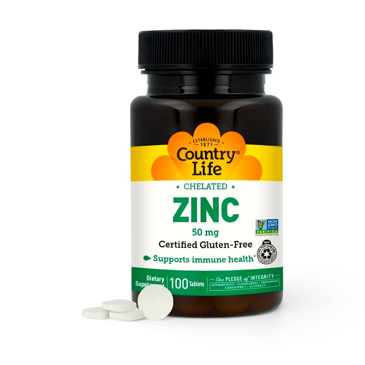 Country Life, Chelated Zinc, 50 mg, 100 Tablets 1