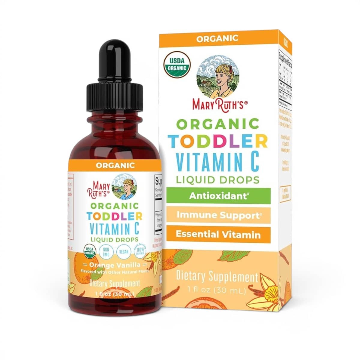 MaryRuth's, Organic Toddler Vitamin C Liquid Drops, 1-3 Years, Orange Vanilla, 1 fl oz (30 ml) 1