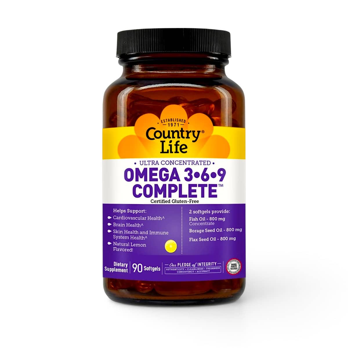 Country Life, Ultra Concentrated Omega 3-6-9 Complete, Natural Lemon, 90 Softgels 1