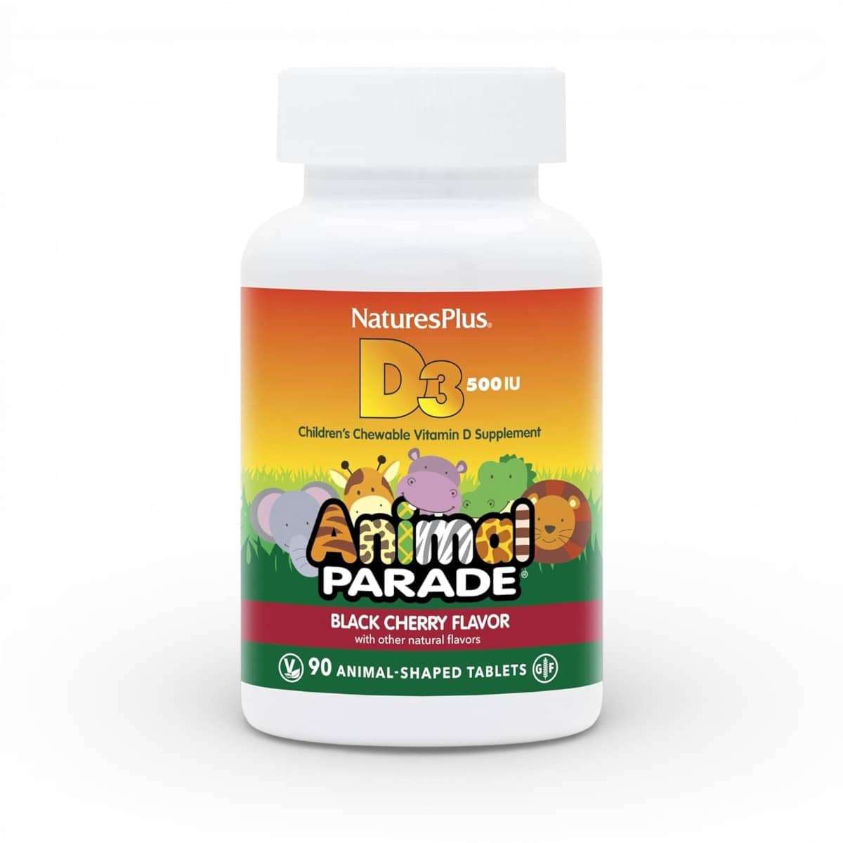 NaturesPlus, Animal Parade®, Vitamin D3, Black Cherry, 12.5 mcg (500 IU), 90 Animal-Shaped Tablets 1