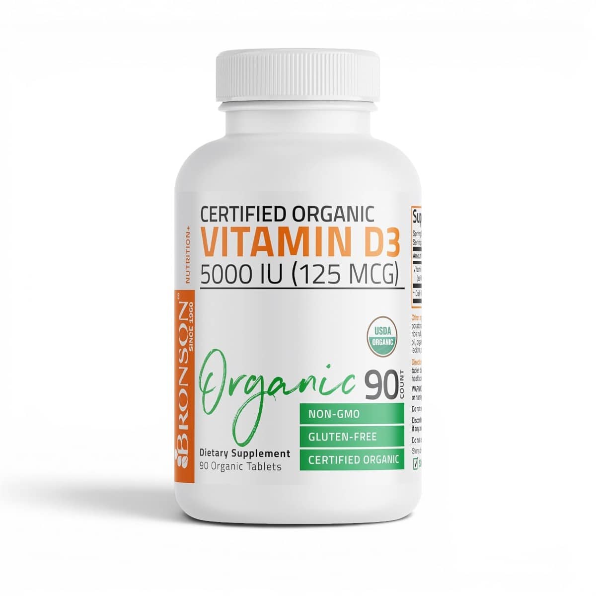 Bronson, Organic Vitamin D3, 5000 IU, 90 Tablets 1