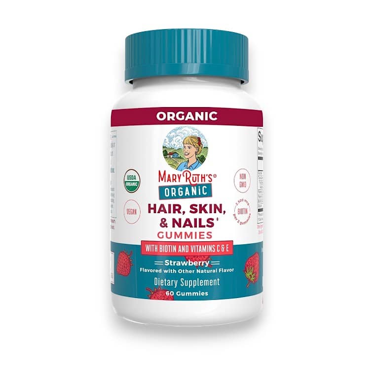 MaryRuth's, Organic Hair, Skin & Nails Gummies, Strawberry, 2,500 mcg, 60 Gummies (1,250 mcg Per Gummy) 1