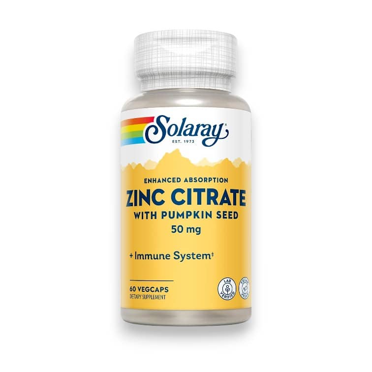 Solaray, Zinc Citrate with Pumpkin Seed, 50 mg, 60 VegCaps 1