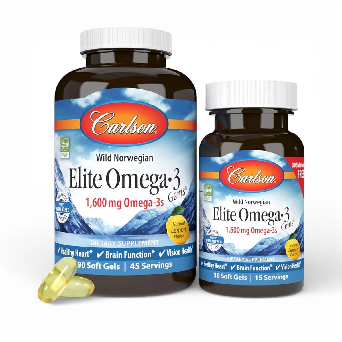Carlson, Wild Norwegian, Elite Omega-3 Gems®, Natural Lemon, 120 Soft Gels 1