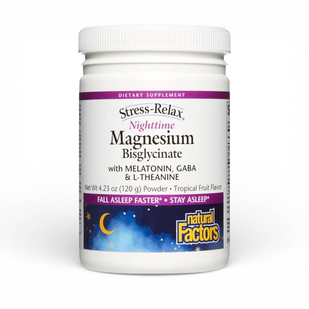 Natural Factors, Stress-Relax®, Nighttime Magnesium Bisglycinate Powder with Melatonin, Gaba & L-Theanine, Tropical Fruit, 4.23 oz (120 g) 1