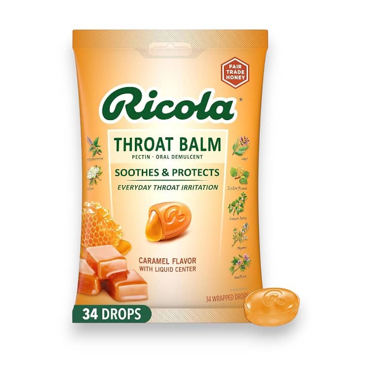 Ricola Throat Balm Caramel Throat Drops with Liquid Center, 34 Count, Coat & Protect Your Throat, Daily Throat Relief & Protection, Oral Demulcent 1