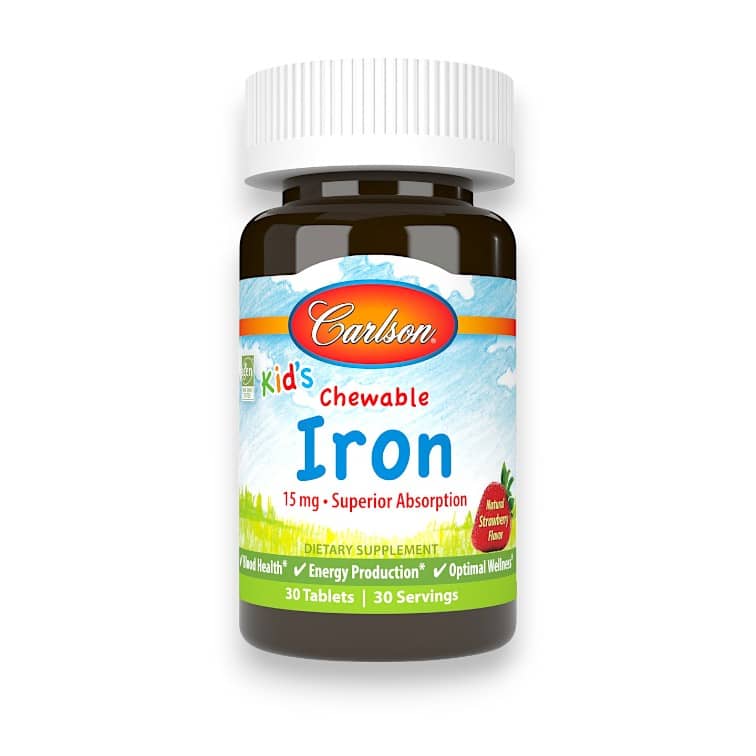 Carlson, Kid's, Chewable Iron, Natural Strawberry, 15 mg, 60 Tablets 1