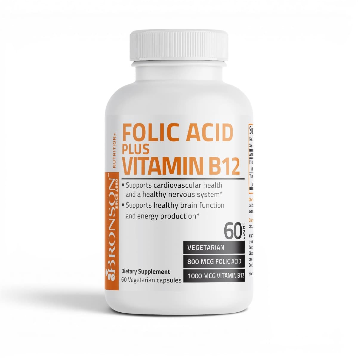 Bronson, Folic Acid + Vitamin B12, 60 Capsules