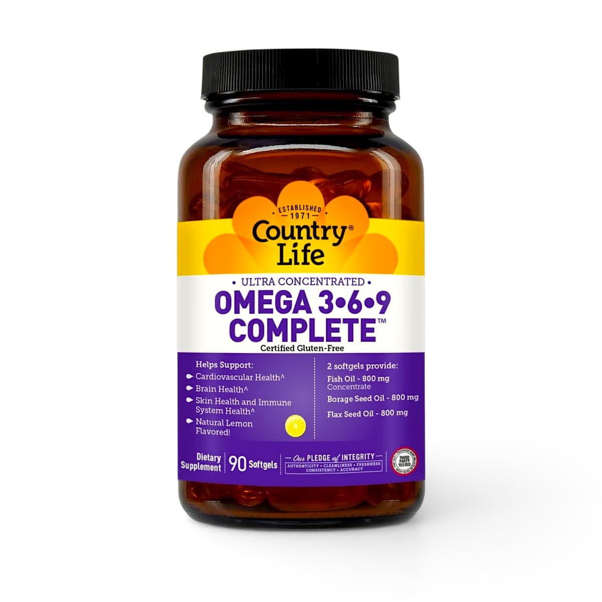 Country Life, Ultra Concentrated Omega 3-6-9 Complete, Natural Lemon, 90 Softgels