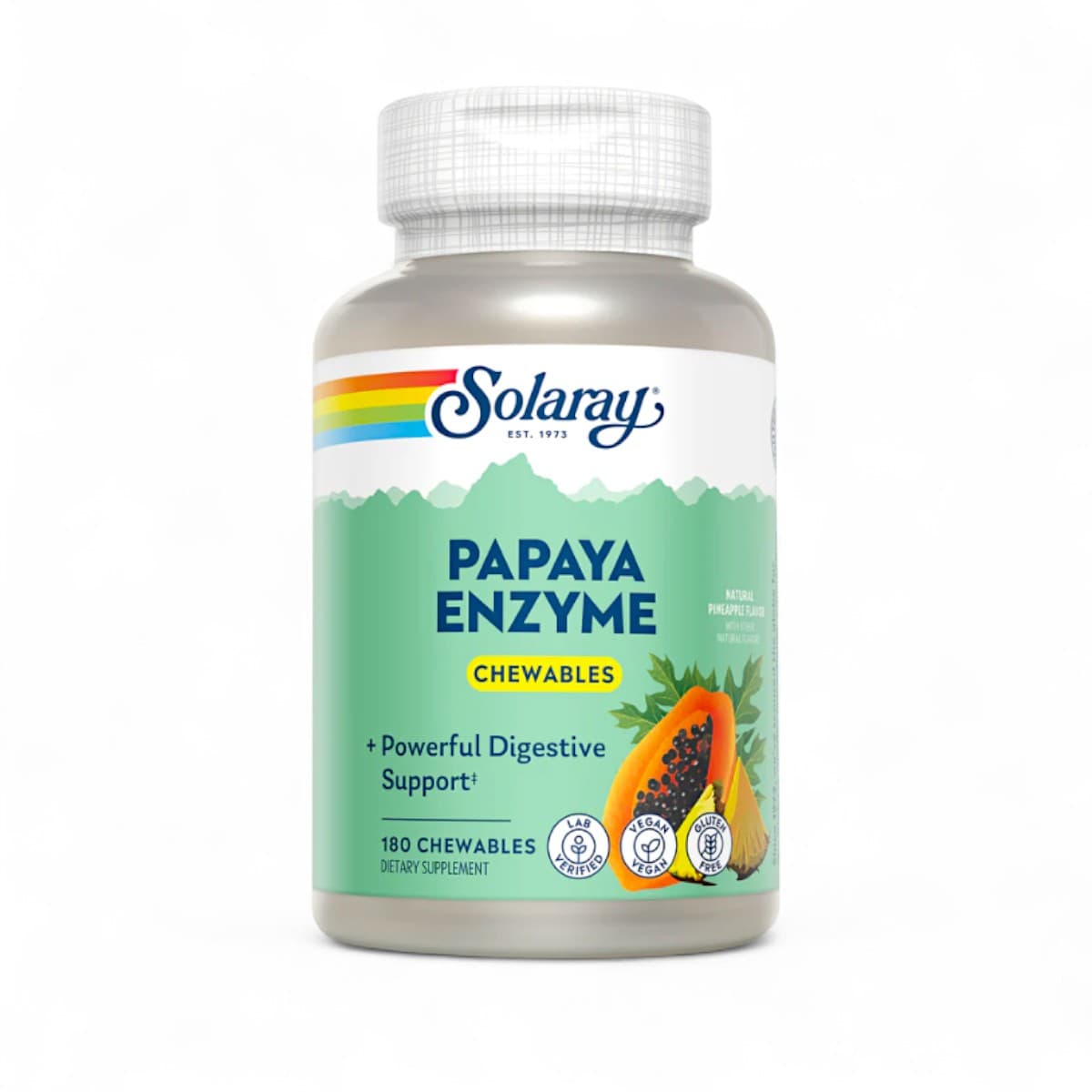 Solaray, Papaya Enzyme, Natural Pineapple, 180 Chewables