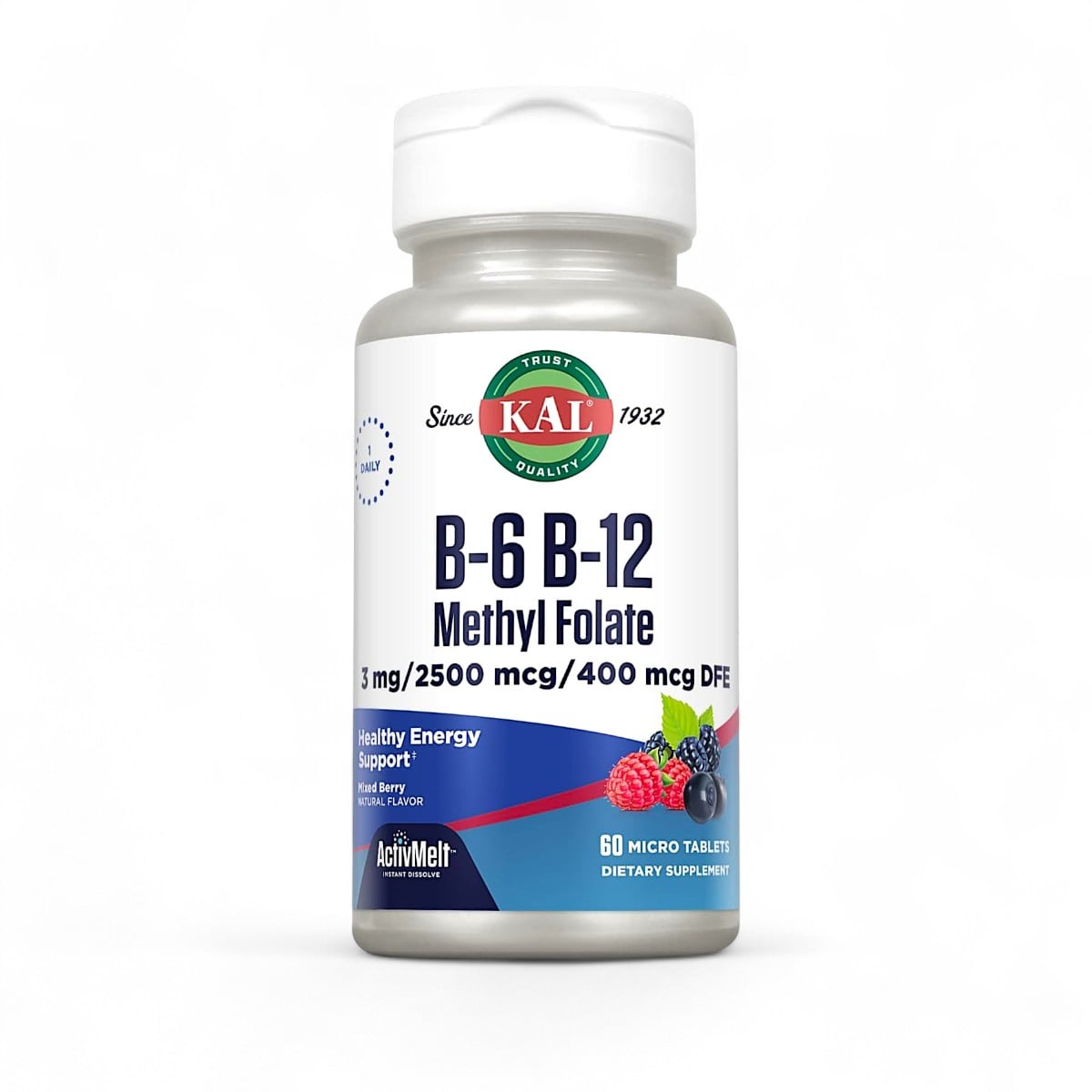 KAL, B-6 B-12 Methyl Folate, Mixed Berry, 60 Micro Tablets