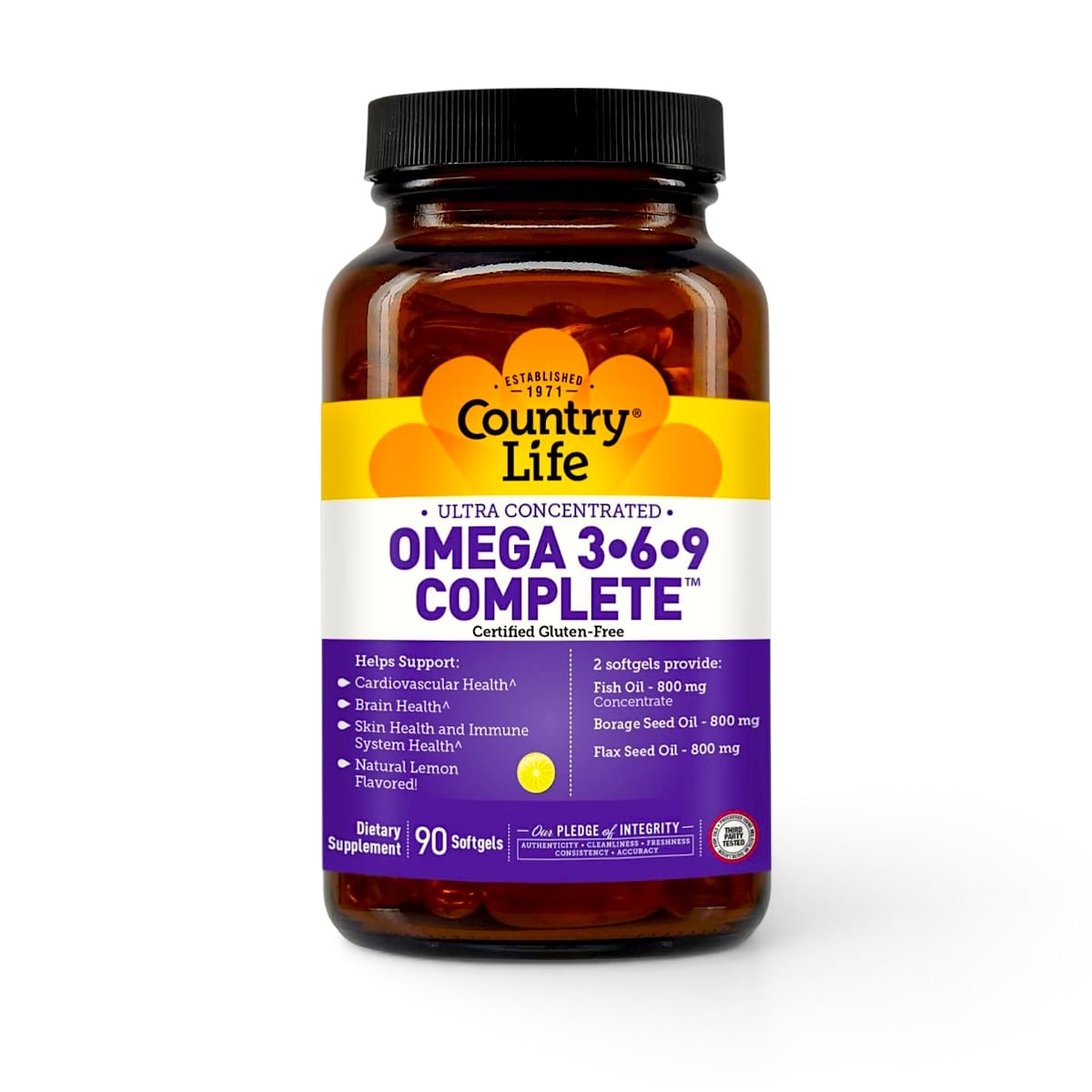 Country Life, Ultra Concentrated Omega 3-6-9 Complete, Natural Lemon, 90 Softgels