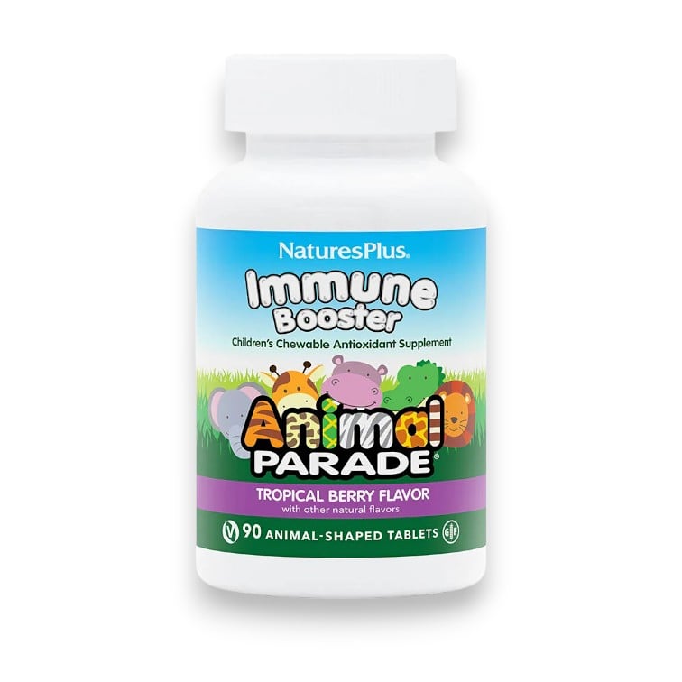 NaturesPlus, Animal Parade, Kids Immune Booster, Tropical Berry, 90 Animal-Shaped Tablets