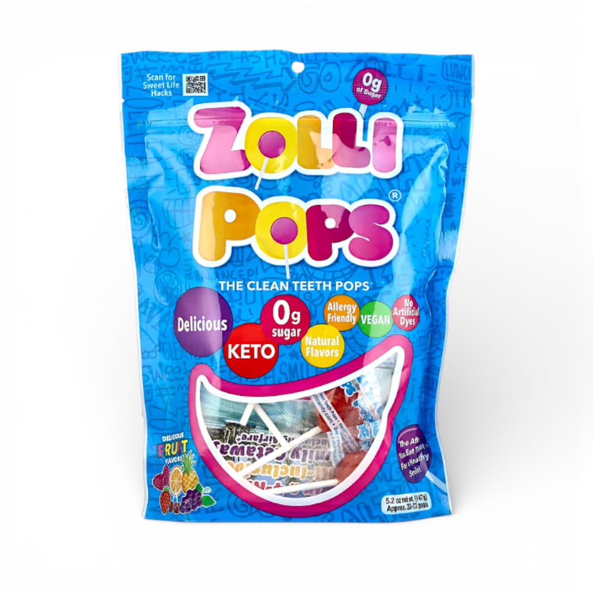 Zollipops, The Clean Teeth Pops®, Delicious Fruit , Approx. 23-25 Pops, 5.2 oz (142 g)